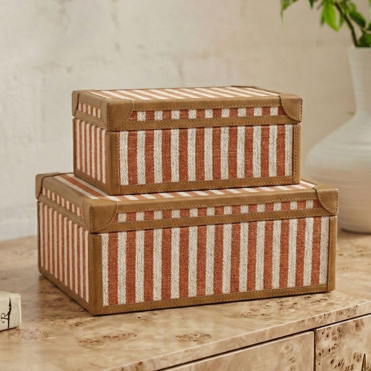 TOV Furniture Kora Terracotta Cotton Jute Keepsake Box Set of 2 in terracotta cotton jute, primary product view