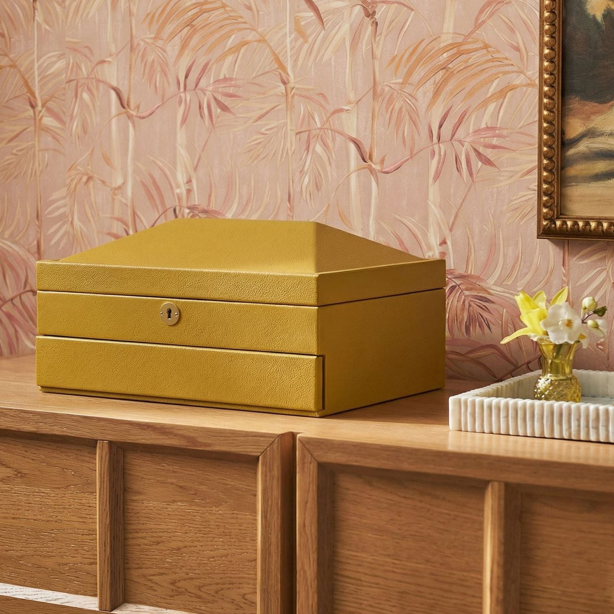 TOV Furniture Knox Mustard Yellow Vegan Leather Jewelry Box