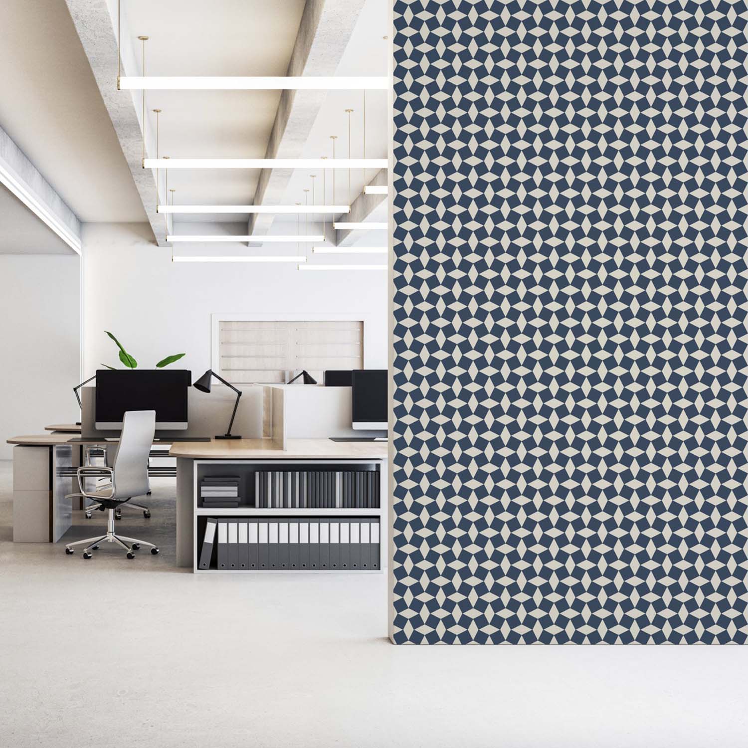 Tailored Check designer wallpaper in Walnut styled in a bright hallway