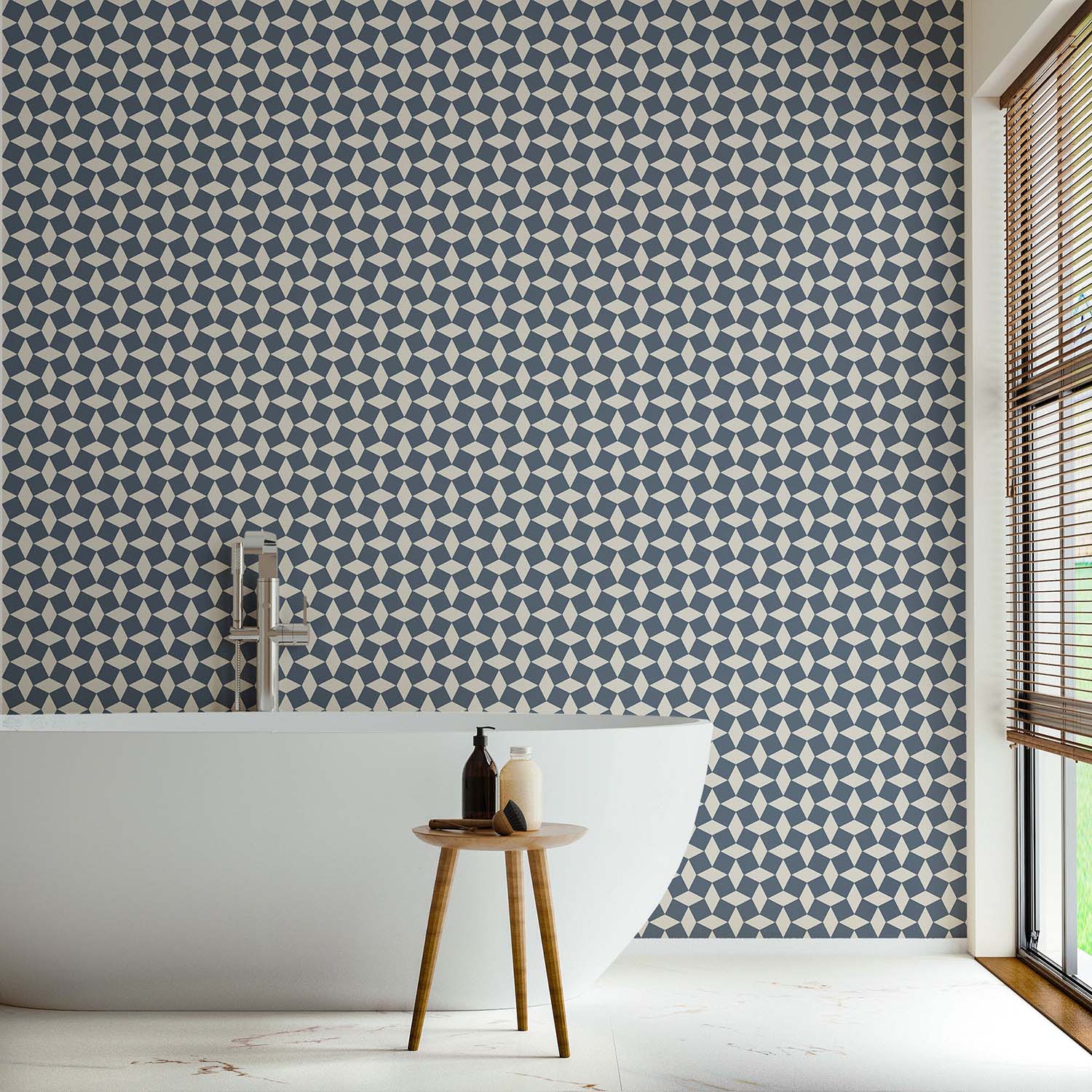 Tailored Check designer wallpaper in Washed Terracotta styled in a cozy living room