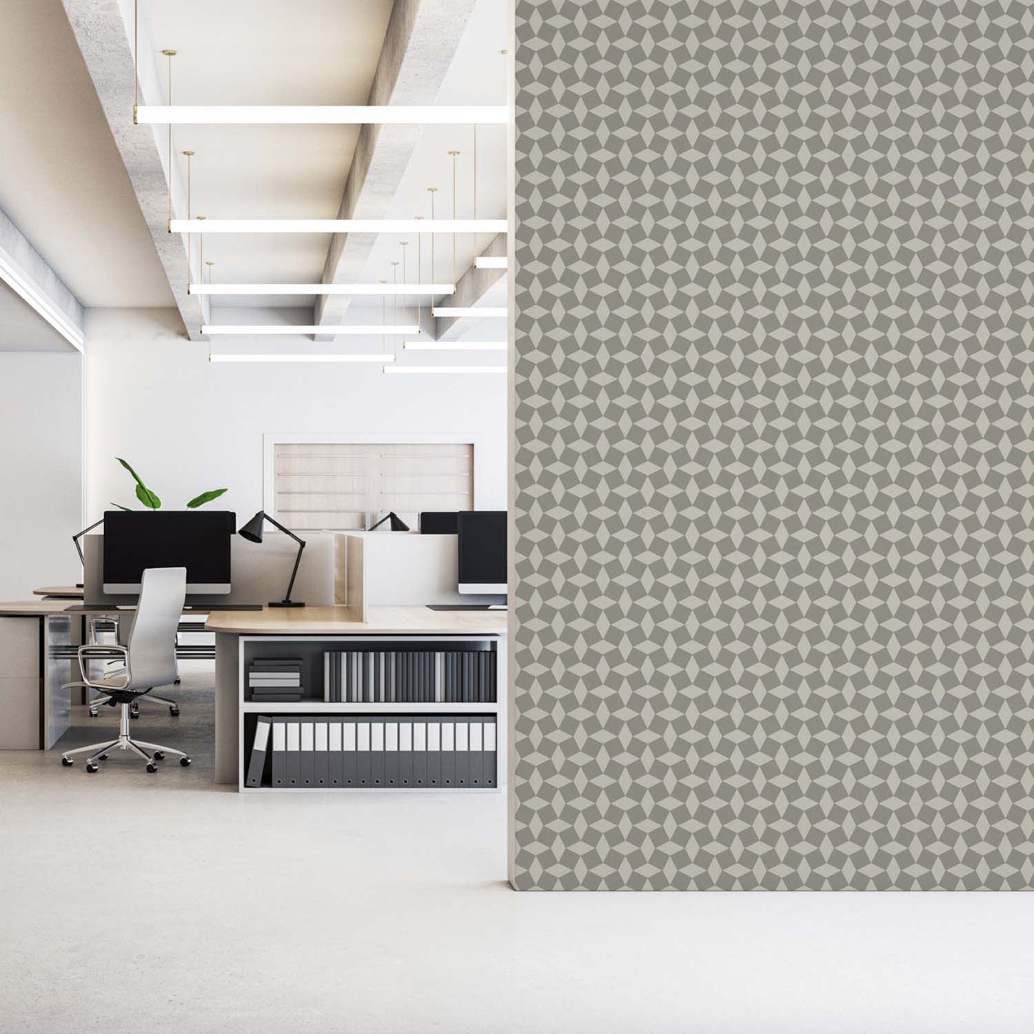 Tailored Check designer wallpaper in Oxford Blue styled in a paneled den