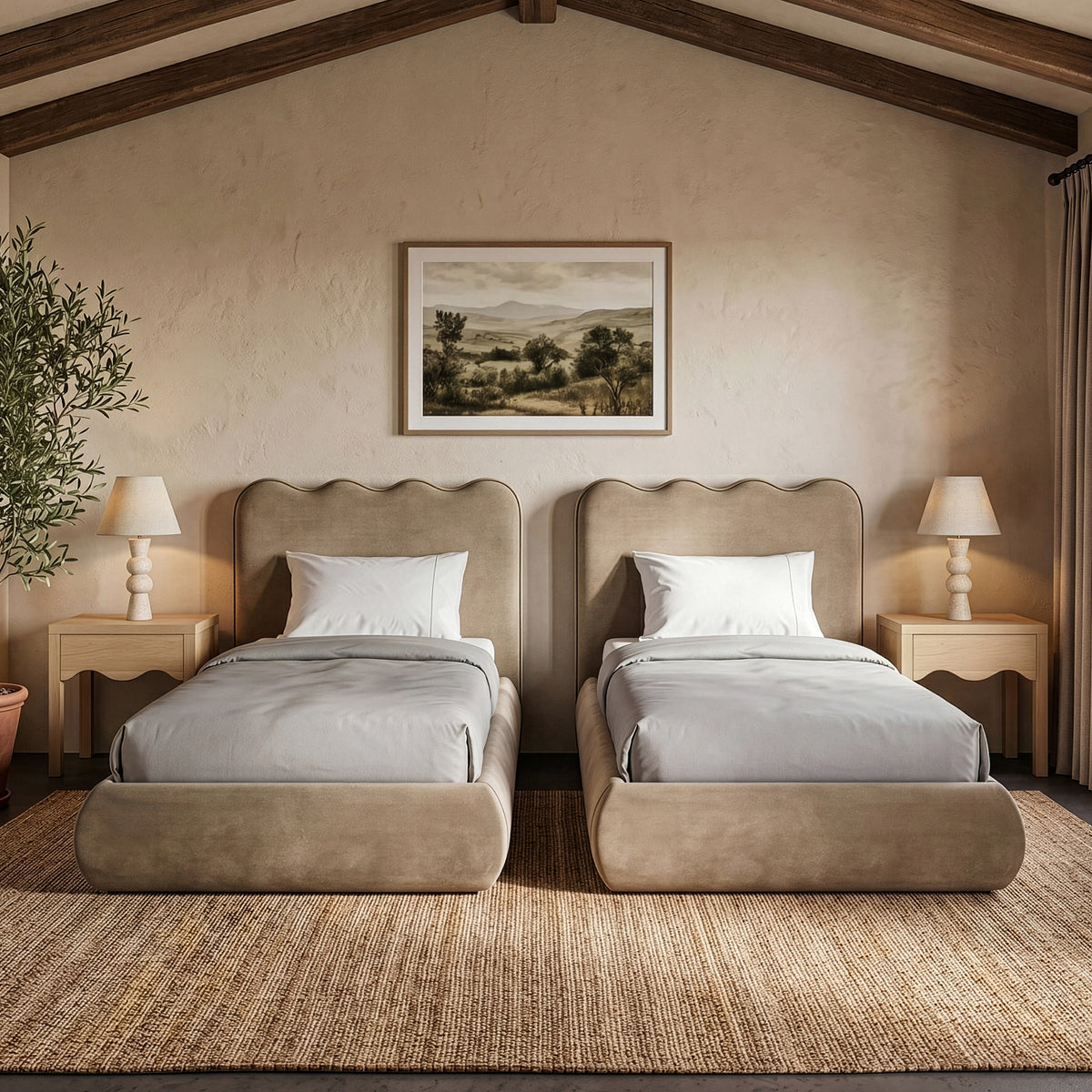 Tempo Beige Velvet Upholstered Bed