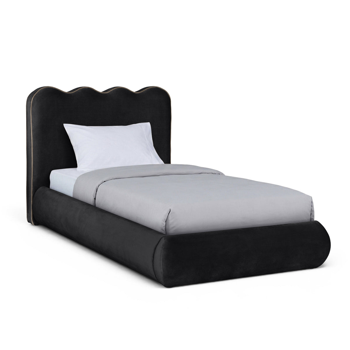 Tempo Black Velvet Upholstered Bed in black velvet, primary product view