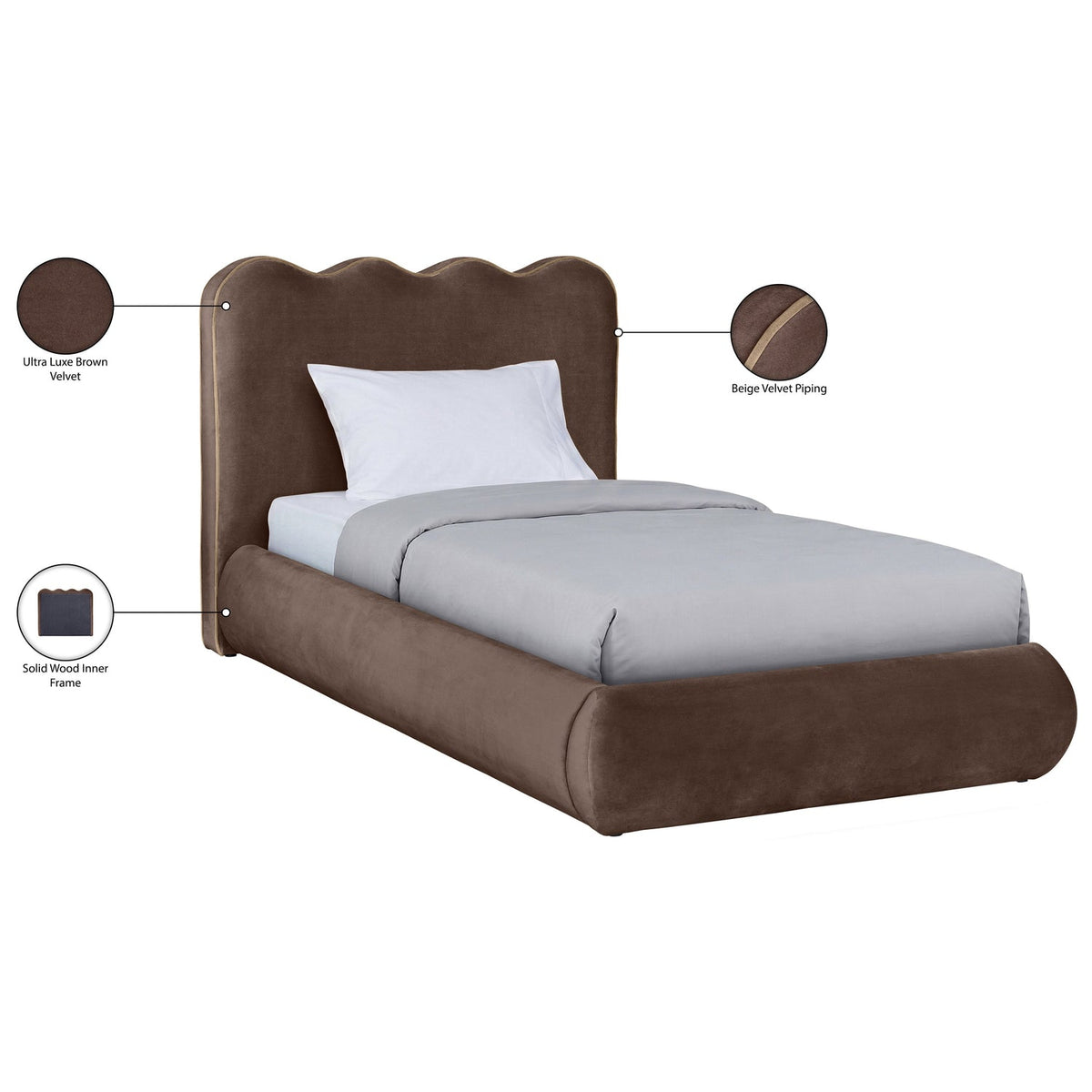 Tempo Brown Velvet Upholstered Bed