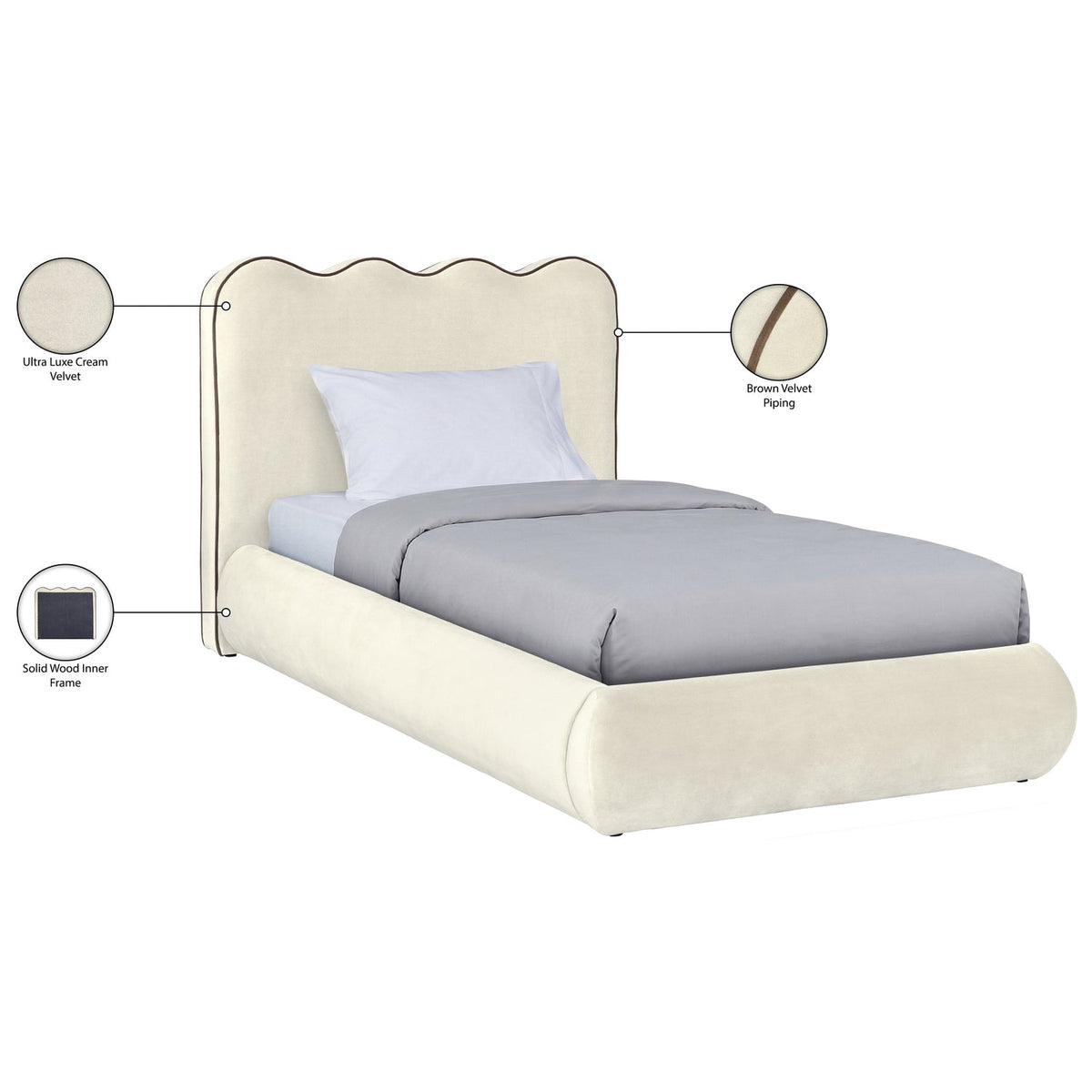 Tempo Cream Velvet Upholstered Bed