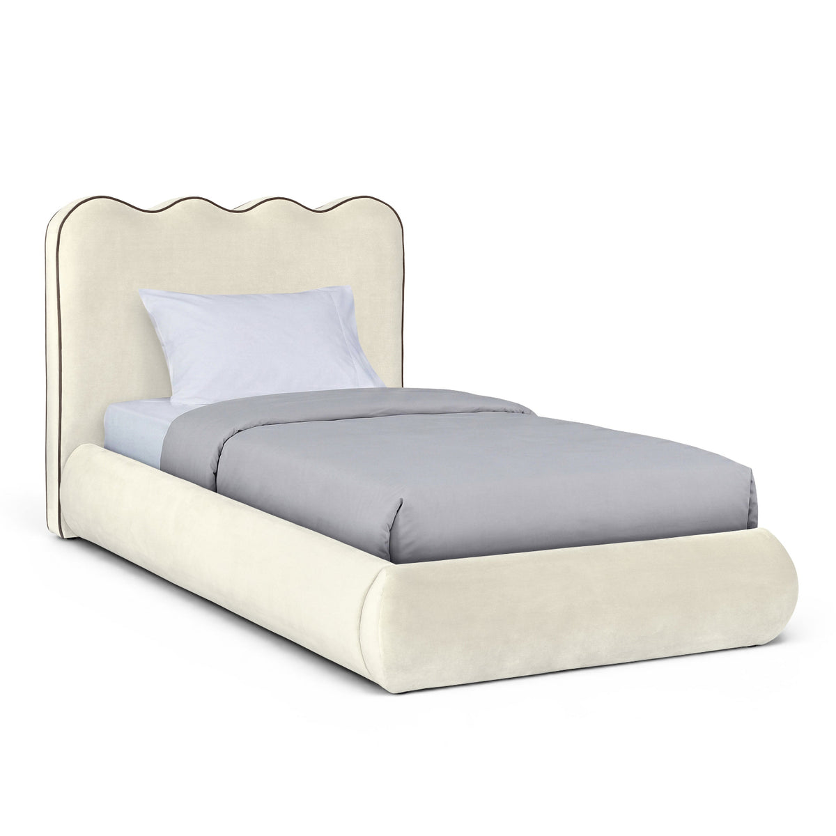 Tempo Cream Velvet Upholstered Bed in cream velvet, primary product view