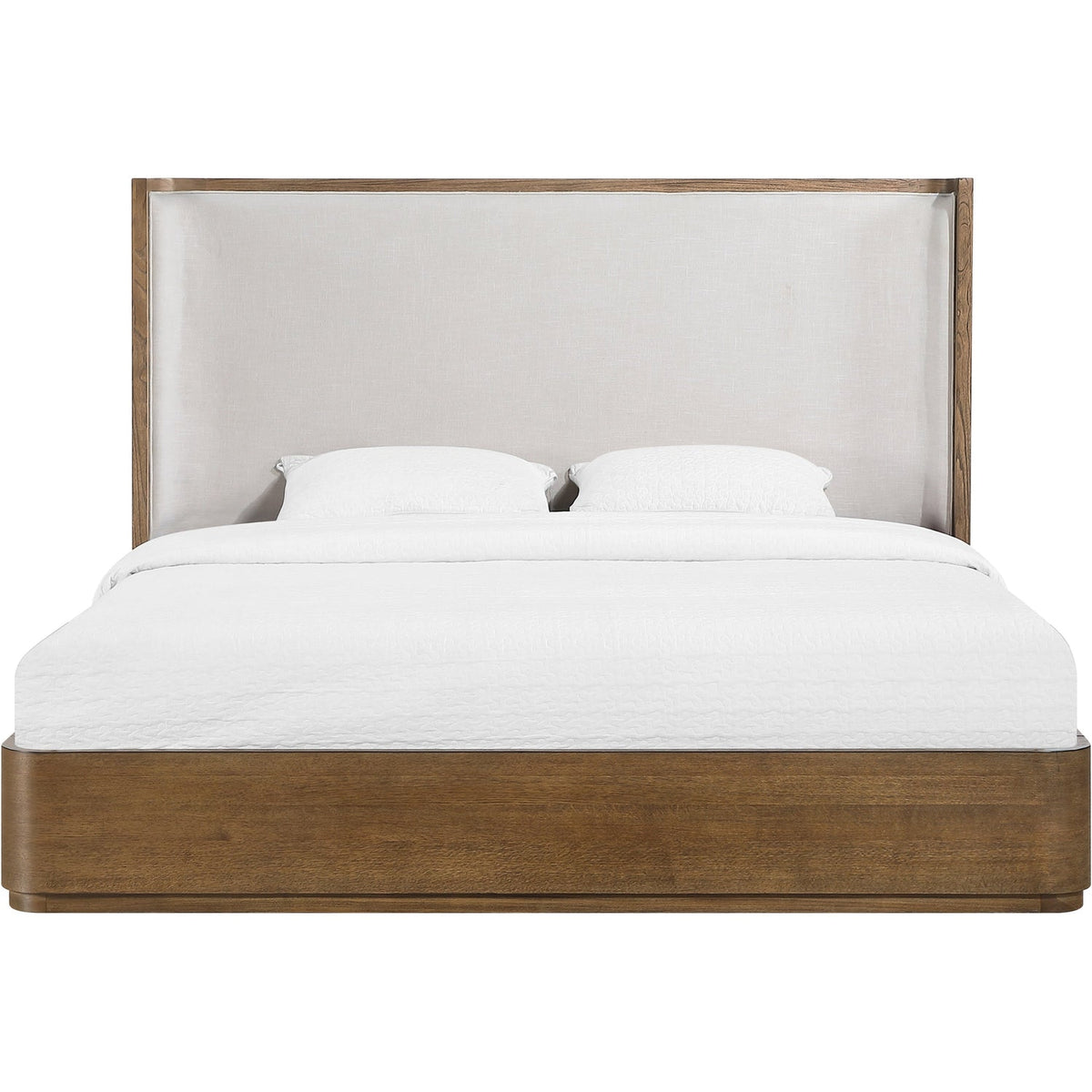 Tiberio Brown Cream Solid Wood And Linen Textured Fabric Bed