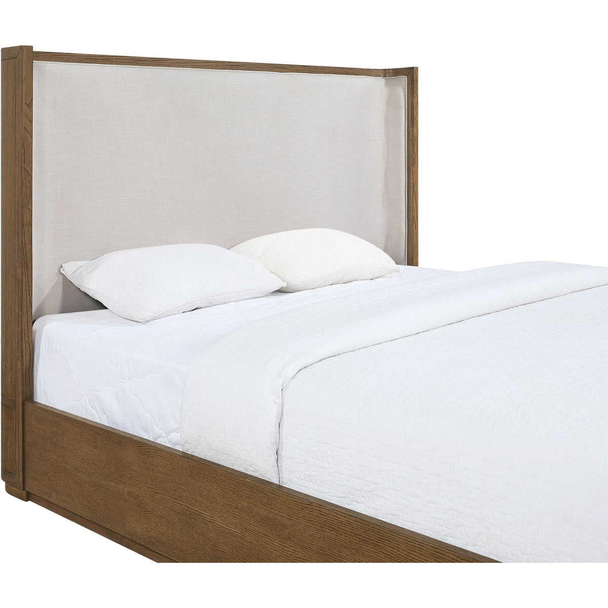 Tiberio Brown Cream Solid Wood And Linen Textured Fabric Bed
