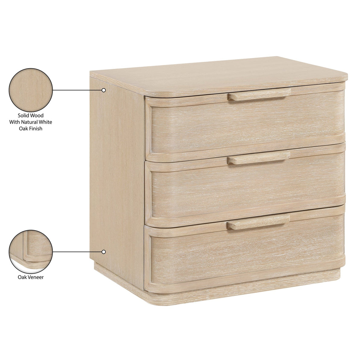 Tiberio 26in Natural Oak Veneer And Solid Wood Nightstand Set of 2
