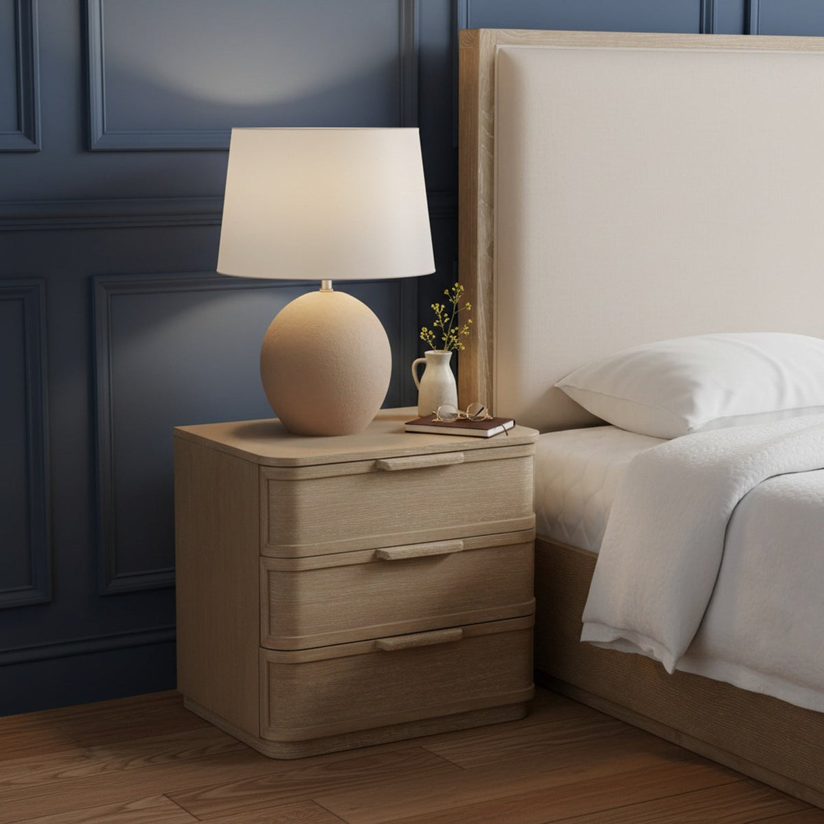 Tiberio 26in Natural Oak Veneer And Solid Wood Nightstand Set of 2