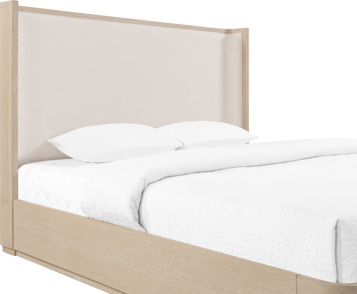 Tiberio Natural Cream Solid Wood And Linen Textured Fabric Bed