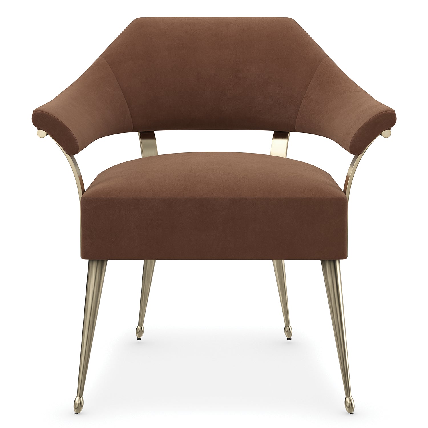 Caracole Louisette Accent Chair side profile in Brown, Galway Burl, Champagne Gold