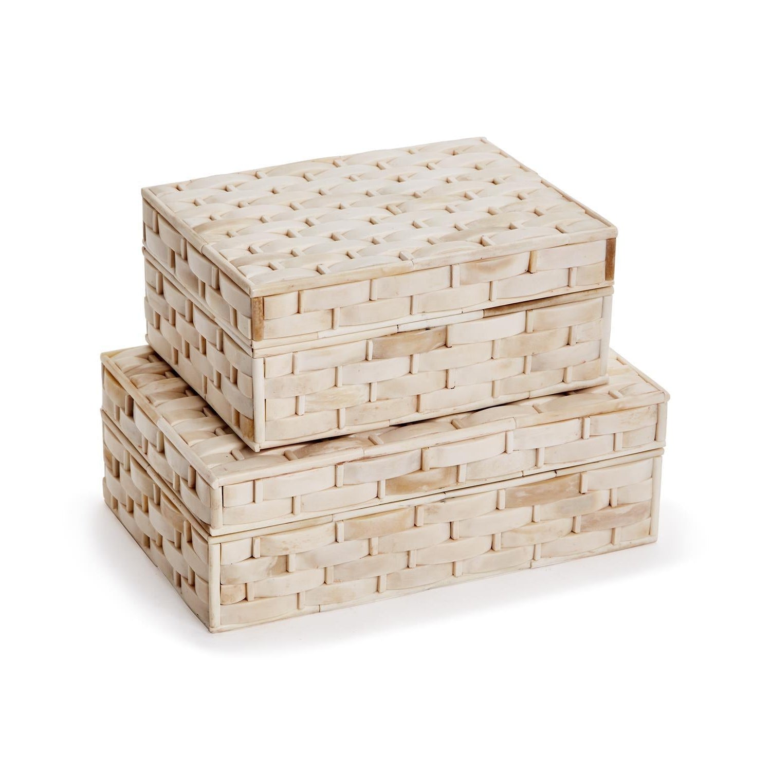 Basketweave Hinged Bone Box Set of 2