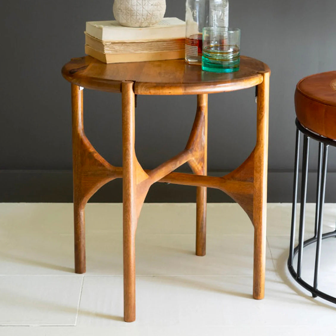 Round Mango Wood Accent Table