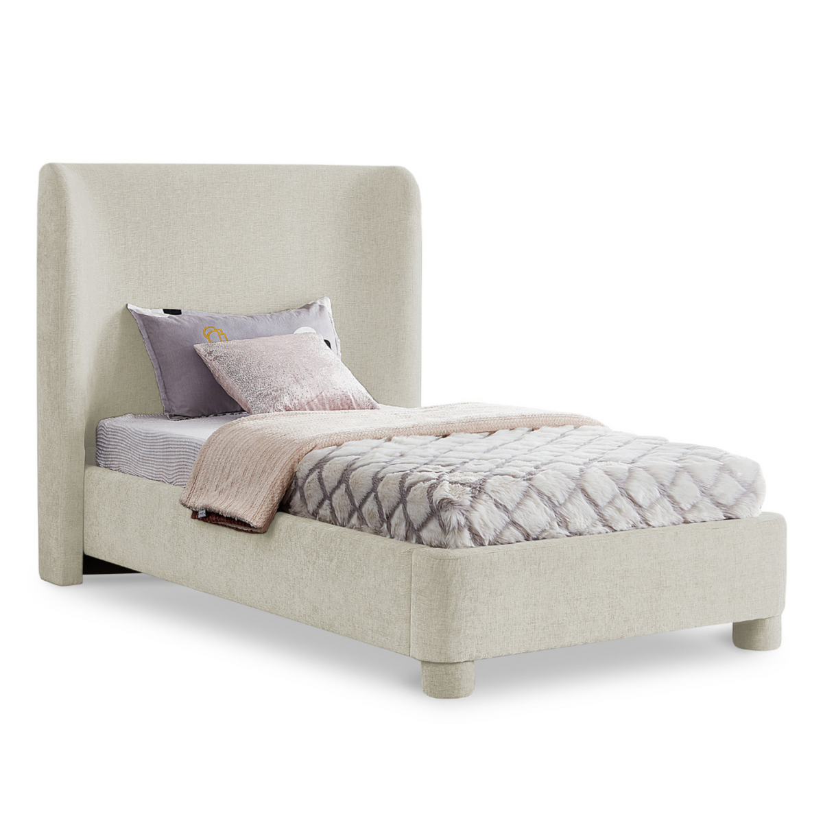 Penny Cream Chenille Fabric Upholstered Bed