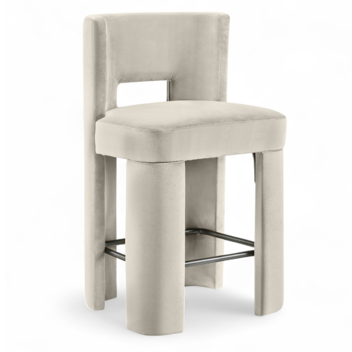 Zuno Cream Velvet Performance Fabric Upholstered Counter Stool Set of 2