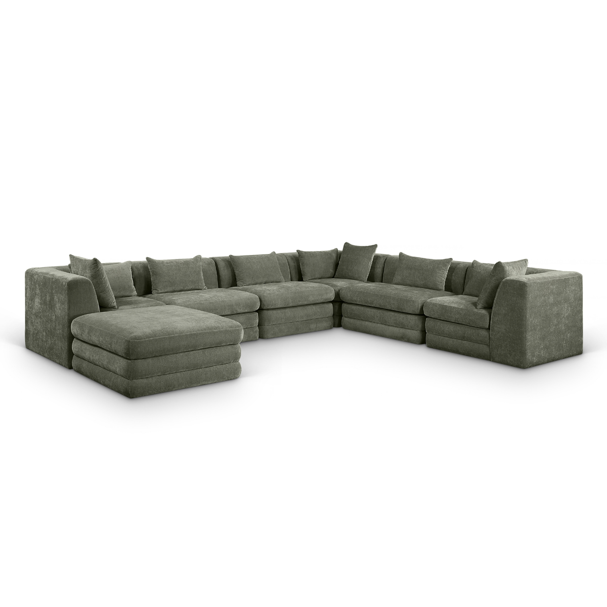 Stellar 152in Green Chenille Fabric Upholstered 7 Piece Modular Sectional Sofa