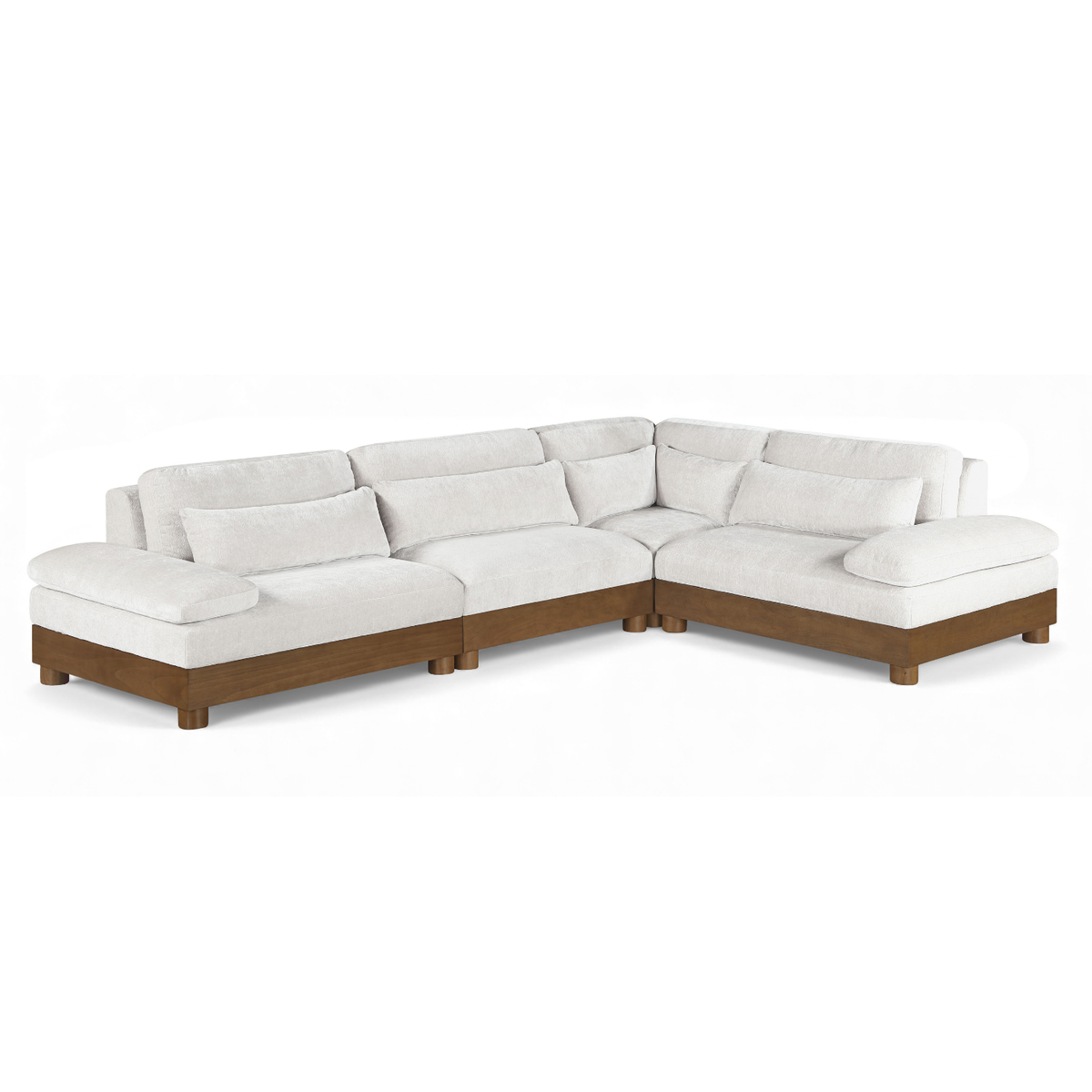 Turin 127.75in Cream Chenille Fabric Upholstered 4 Piece Modular Sectional Sofa