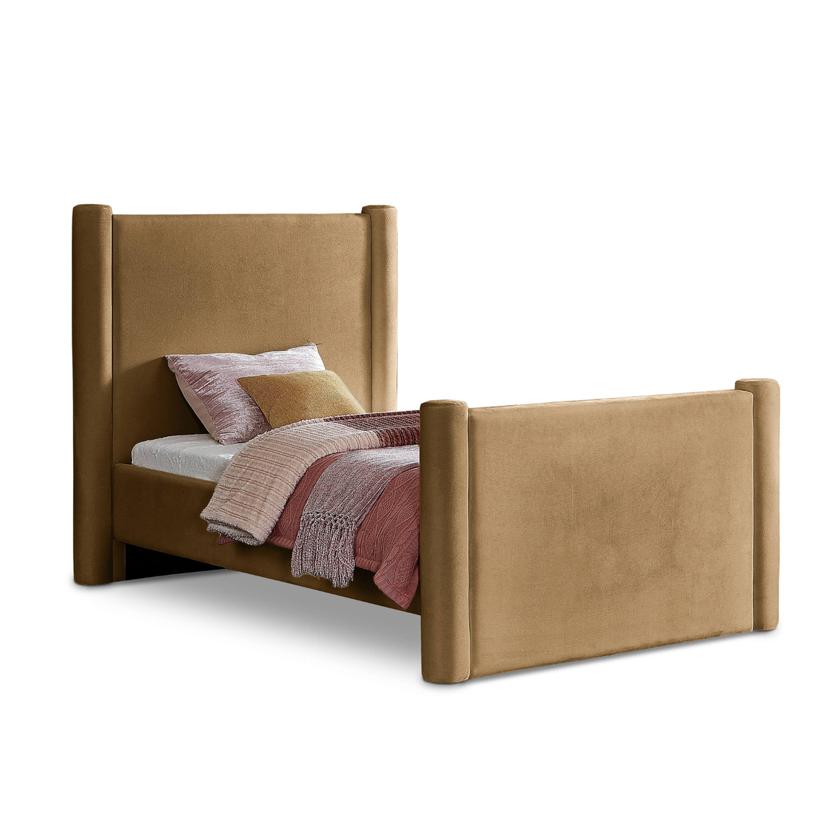 Elias Saddle Velvet Upholstered Bed