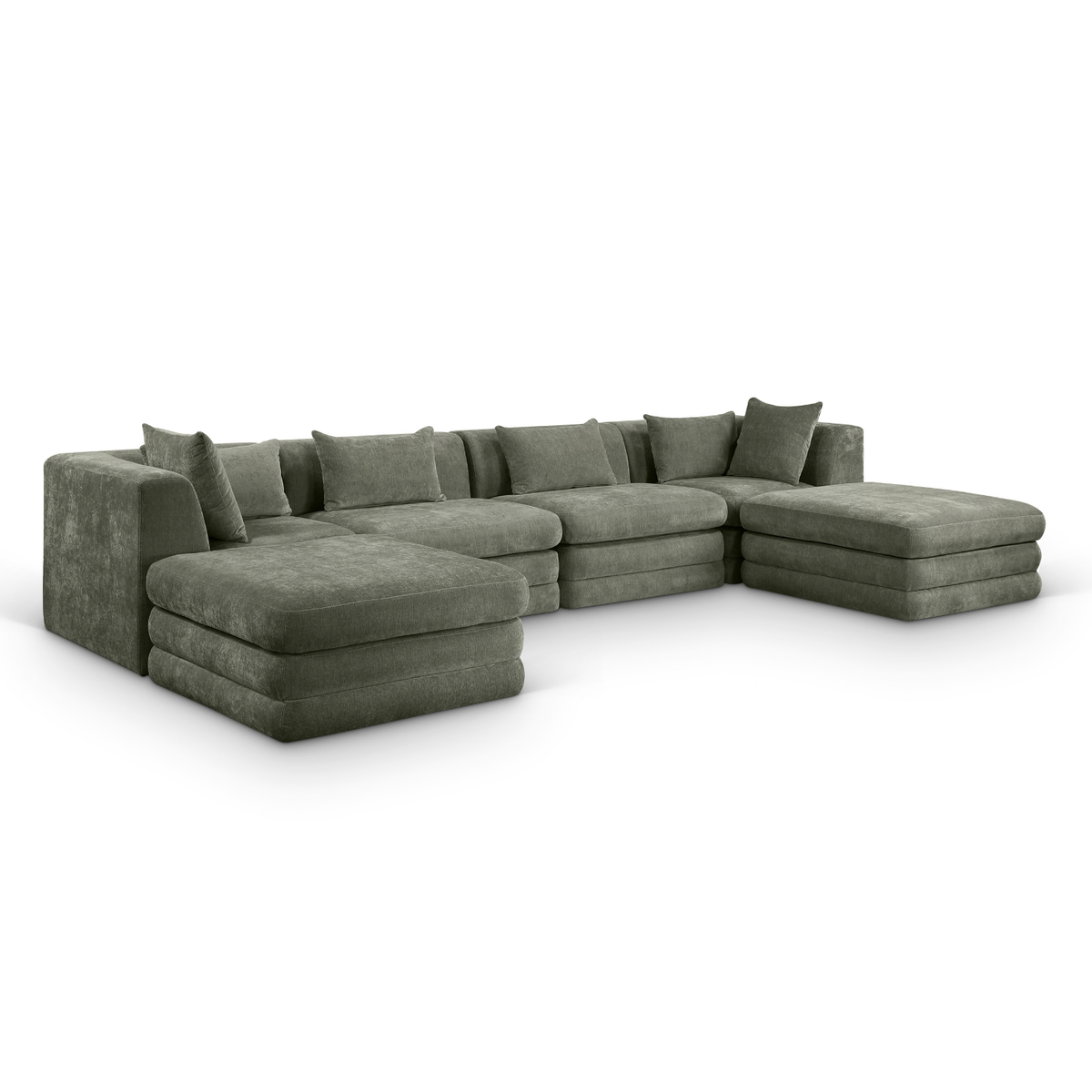 Stellar 152in Green Chenille Fabric Upholstered 6 Piece Modular Sectional Sofa