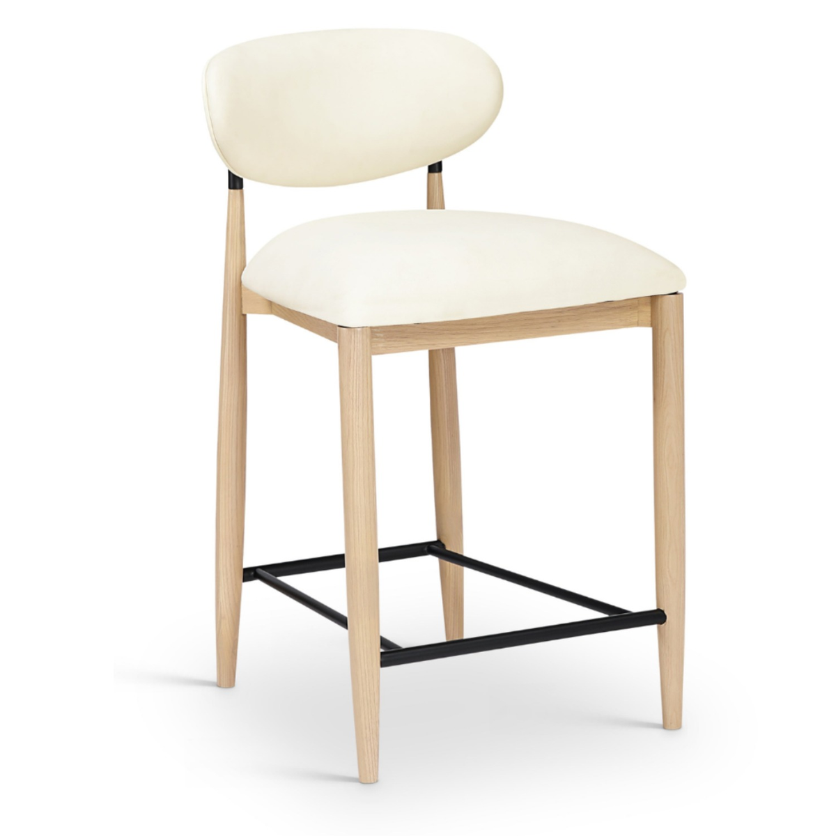 Riccio Cream Vegan Leather Upholstered Stool