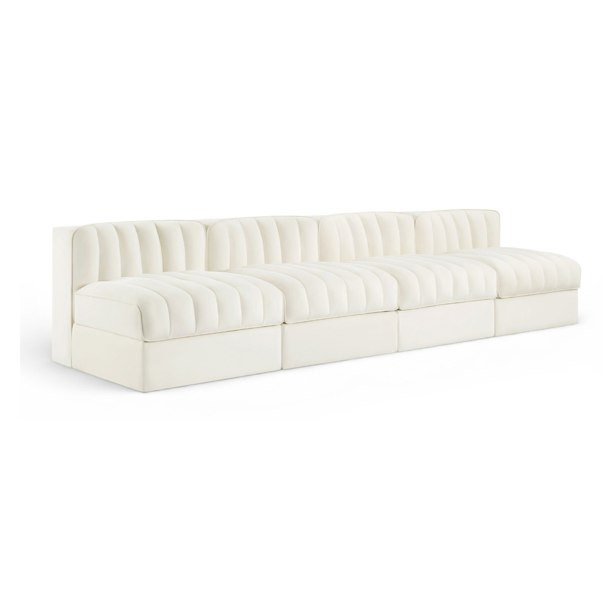 Rummi Cream Velvet Performance Fabric Upholstered 4 Piece Modular Sofa