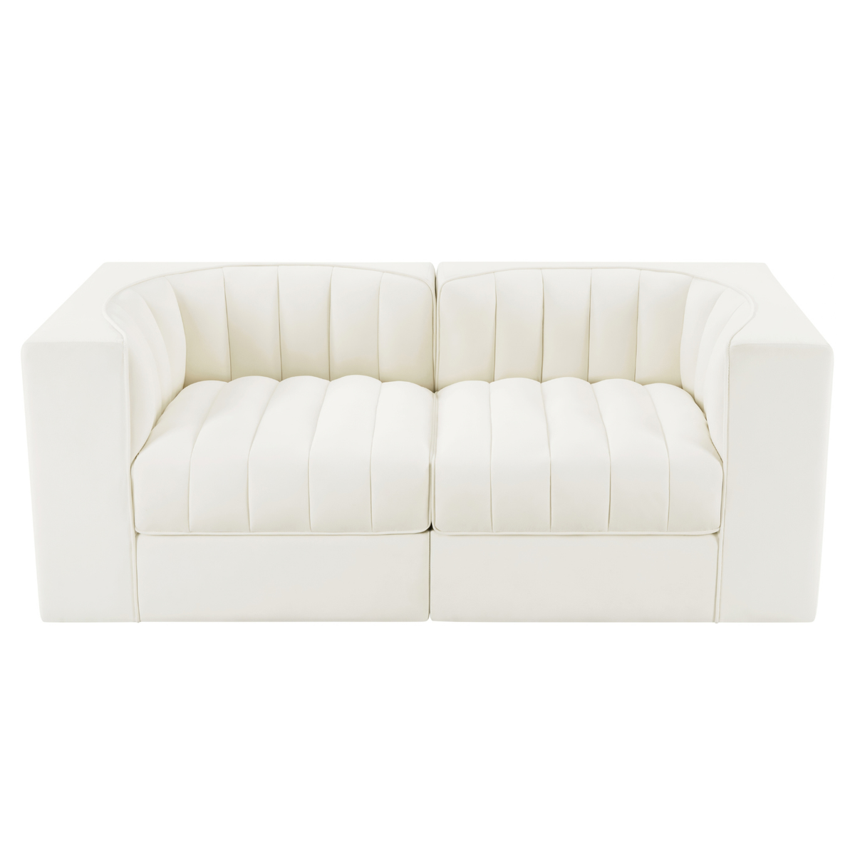 Rummi Cream Velvet Performance Fabric Upholstered 2 Piece Modular Loveseat