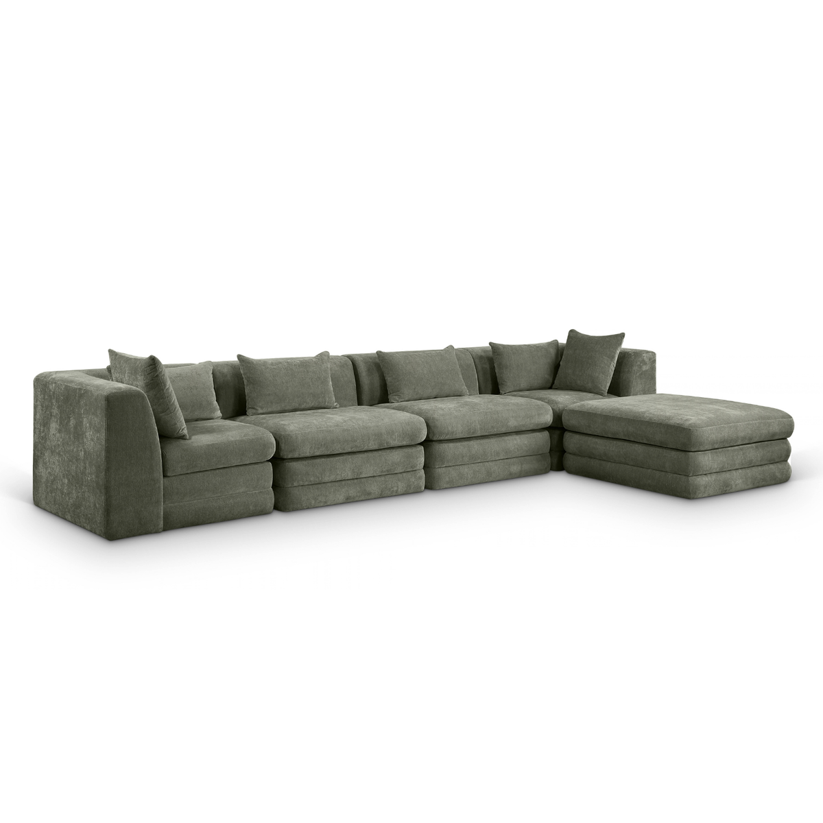 Stellar 152in Green Chenille Fabric Upholstered 5 Piece Modular Sectional Sofa