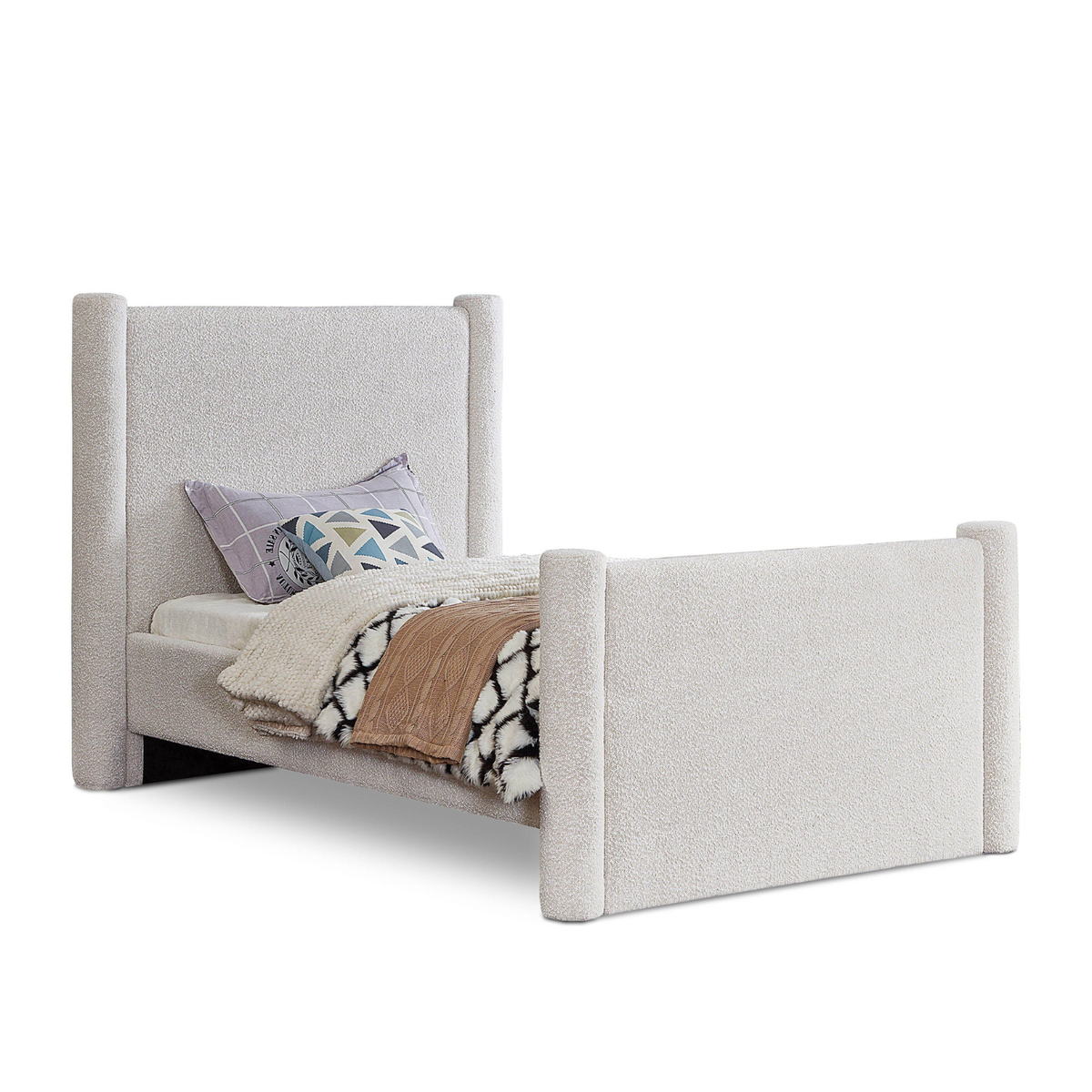 Elias Cream Boucle Fabric Upholstered Bed