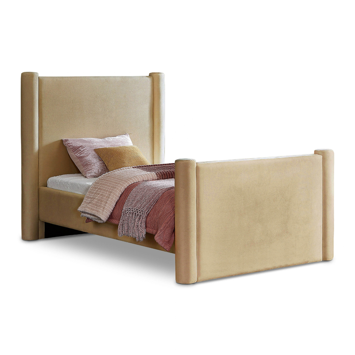 Elias Camel Velvet Upholstered Bed