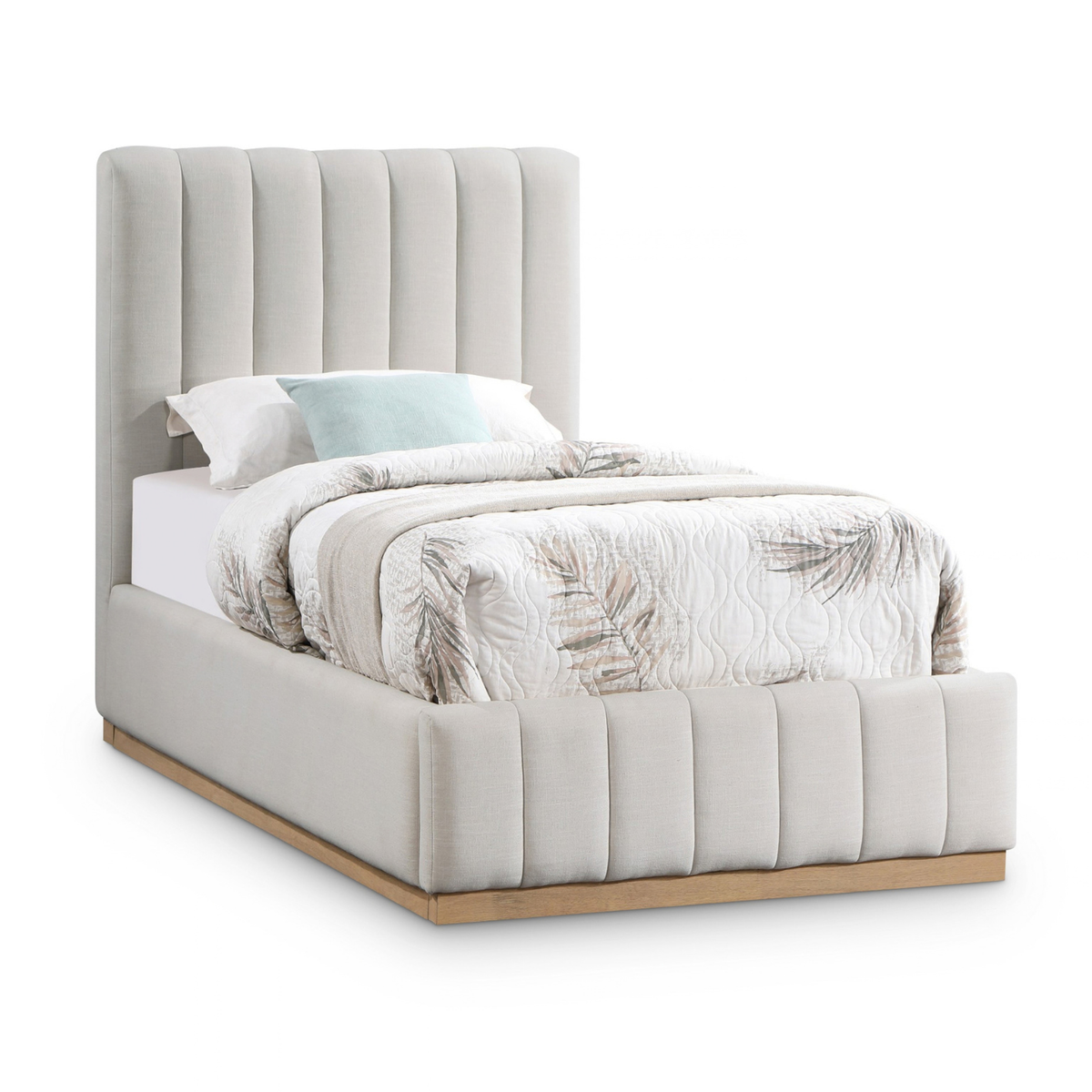 Lucia Cream Linen Textured Fabric Upholstered Bed