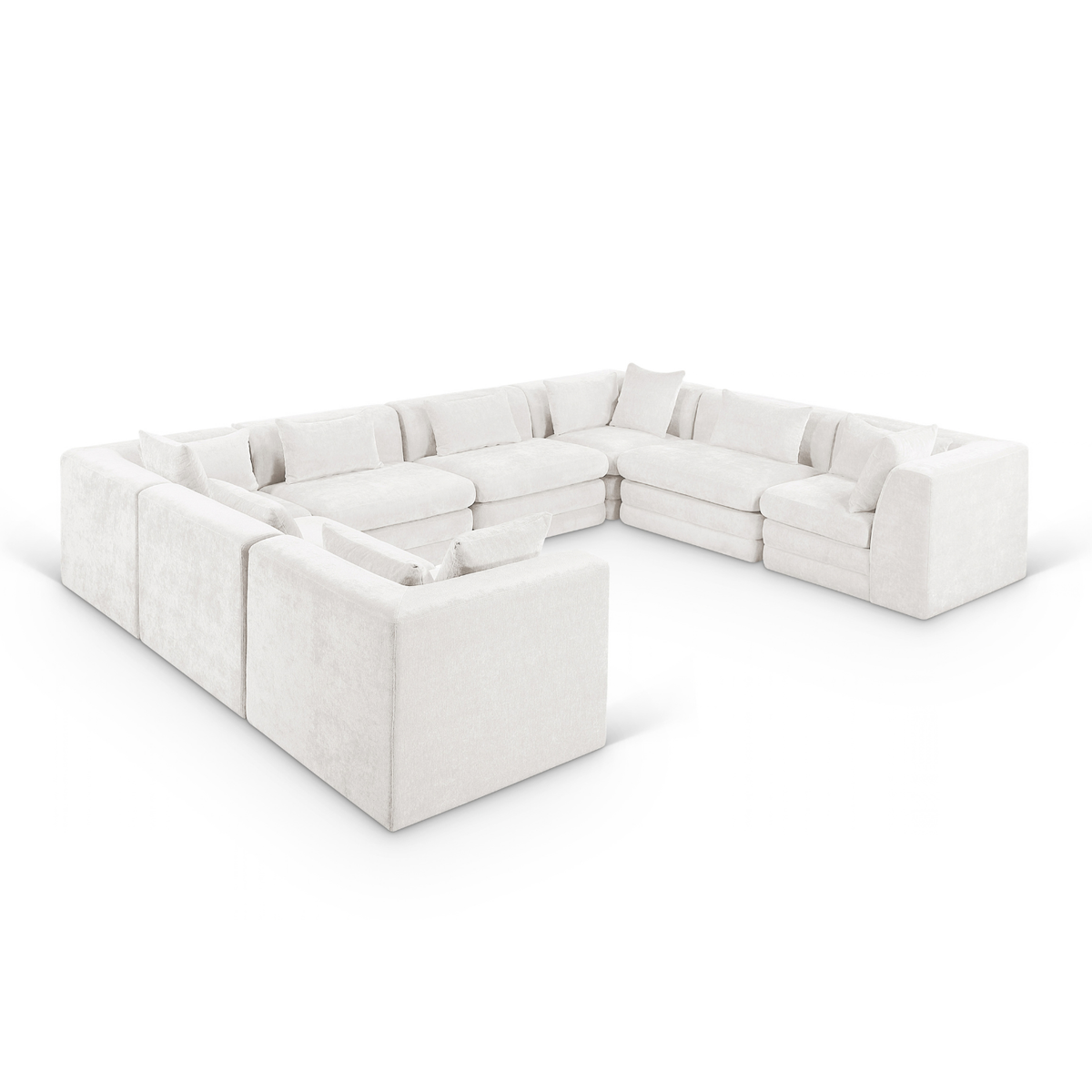 Stellar 152in Cream Chenille Fabric Upholstered 8 Piece Modular Sectional Sofa