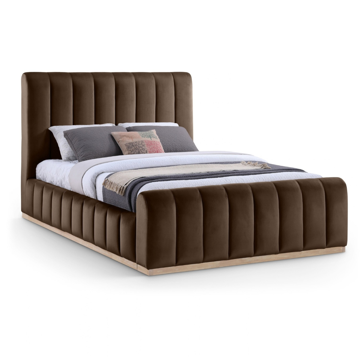 Amara Brown Velvet Upholstered Bed