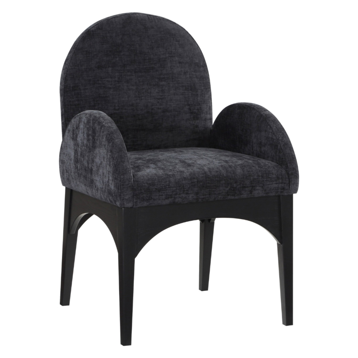 Waldorf Black Chenille Fabric Upholstered Dining Arm Chair Set of 2