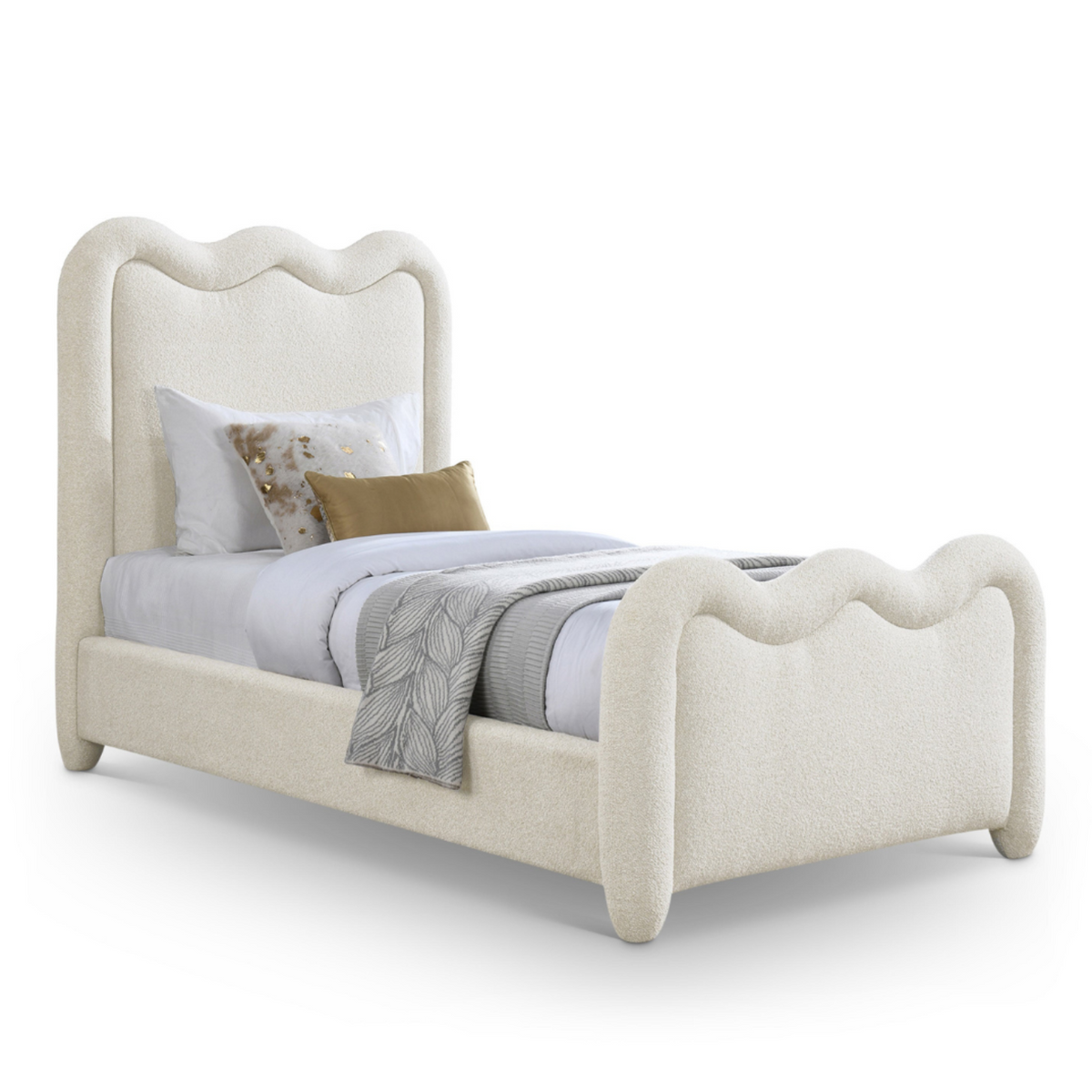 Gavin Cream Chenille Fabric Upholstered Bed
