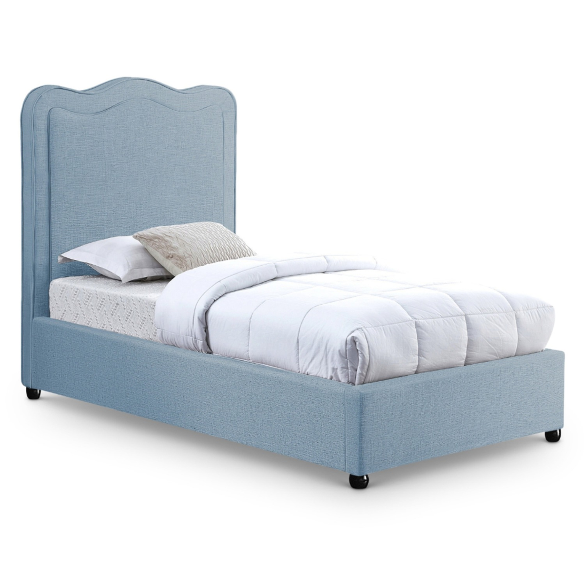 Felix Light Blue Linen Textured Fabric Upholstered Bed