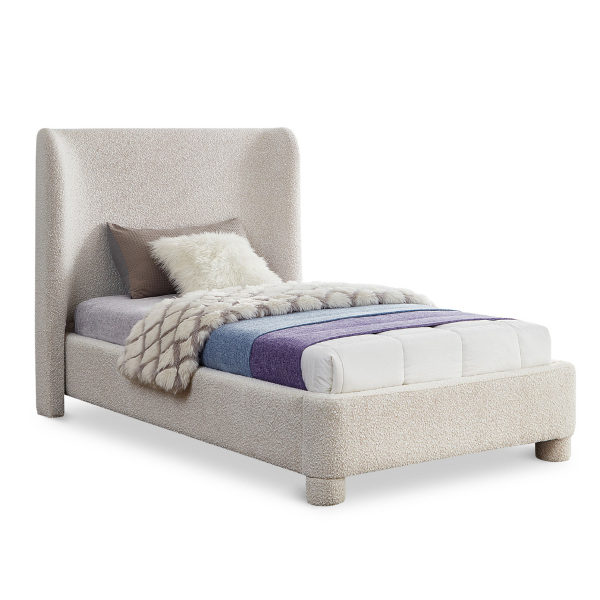 Penny Cream Boucle Fabric Upholstered Bed