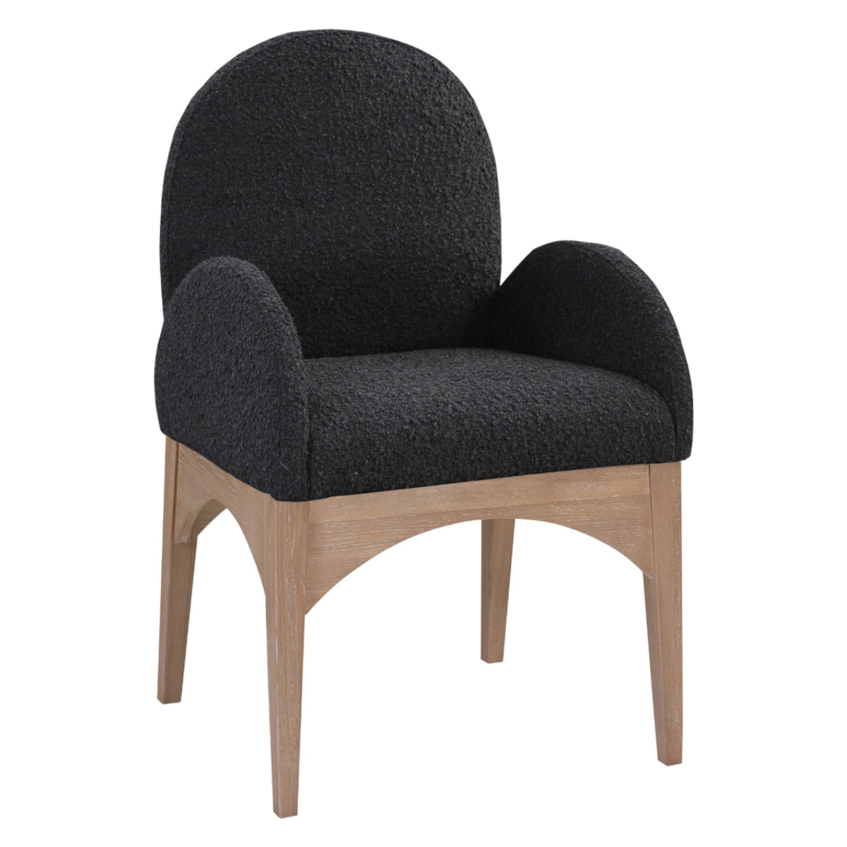 Waldorf Black Boucle Fabric Upholstered Dining Arm Chair Set of 2