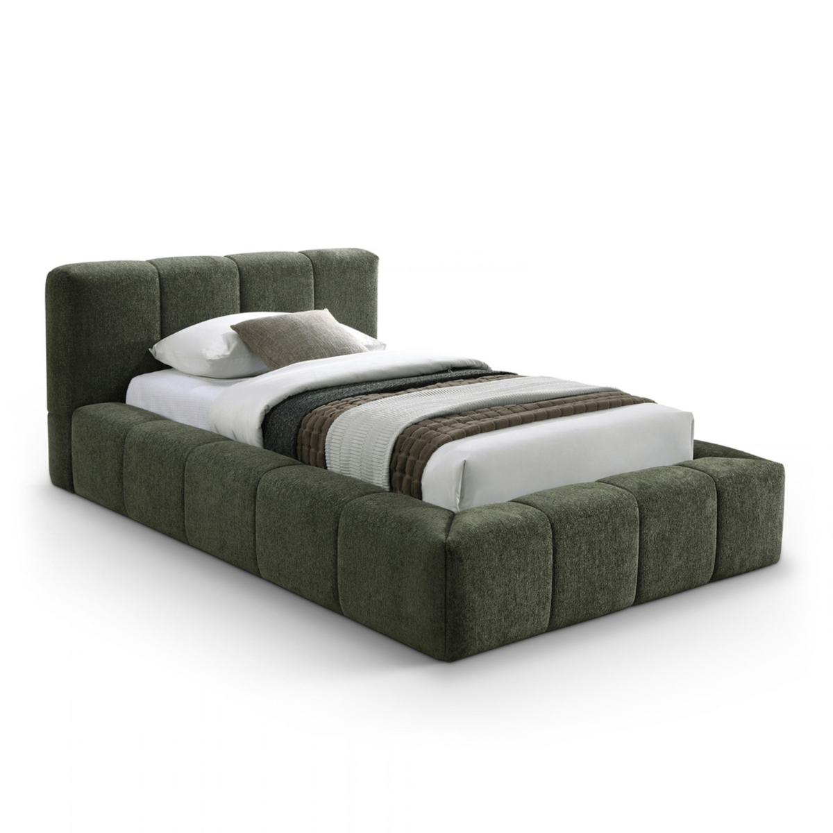 Carlin Olive Chenille Fabric Upholstered Bed