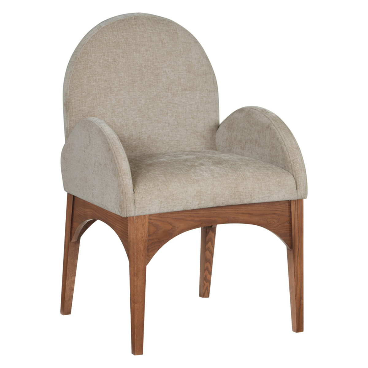 Waldorf Beige Chenille Fabric Upholstered Dining Arm Chair Set of 2