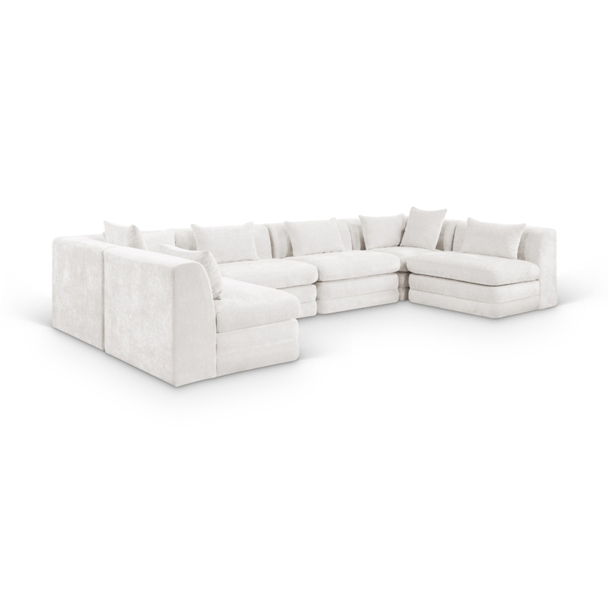 Stellar 152in Cream Chenille Fabric Upholstered 6 Piece Modular Sectional Sofa