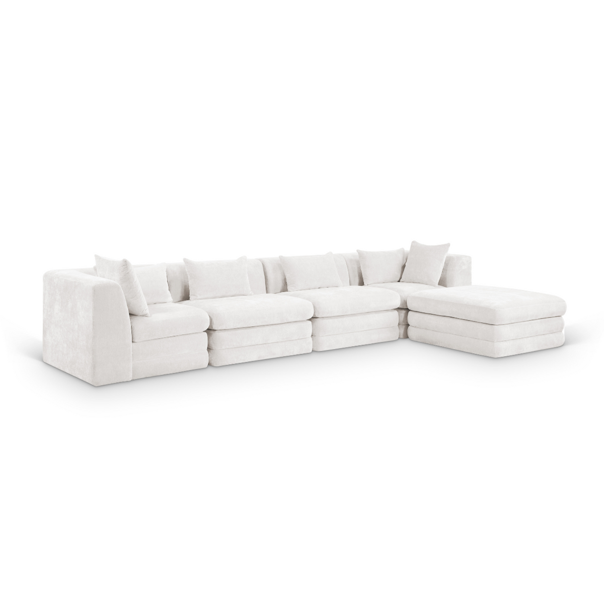 Stellar 152in Cream Chenille Fabric Upholstered 5 Piece Modular Sectional Sofa