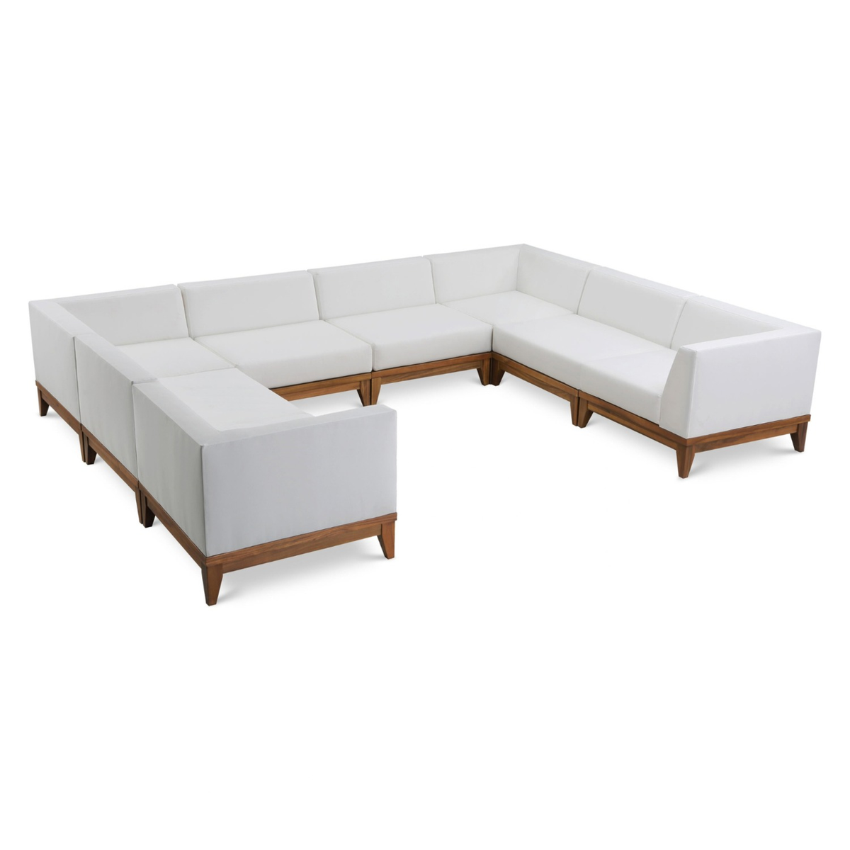 Rio 131in Off White Water Resistant Fabric Upholstered 8 Piece Patio Modular Sectional Sofa