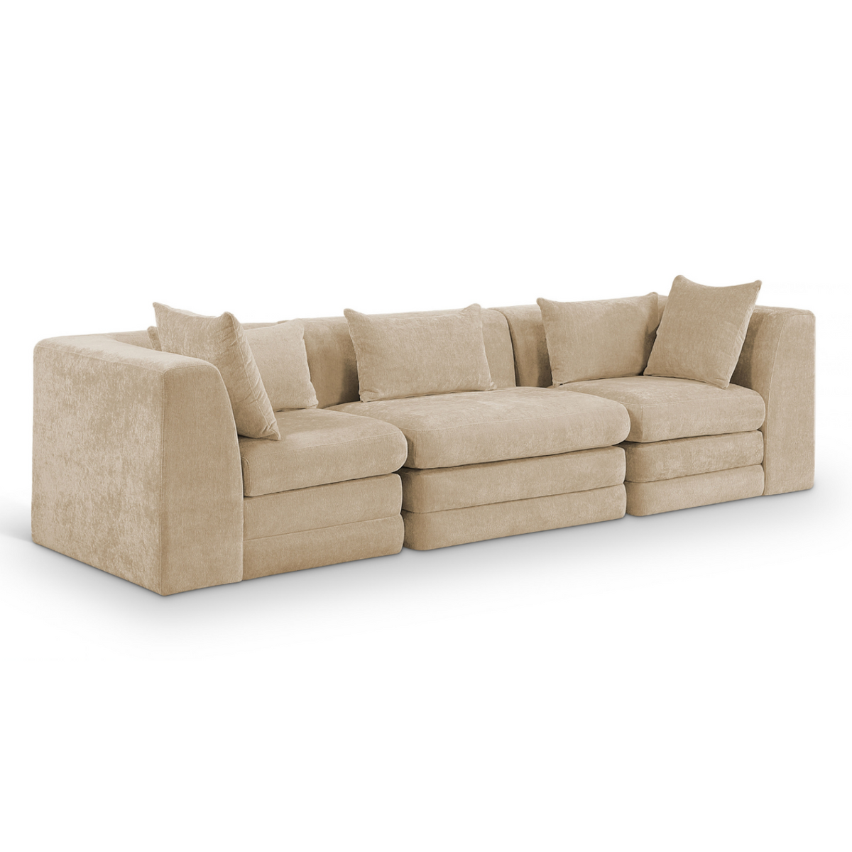 Stellar 11 4in Beige Chenille Fabric Upholstered 3 Piece. Modular Sofa
