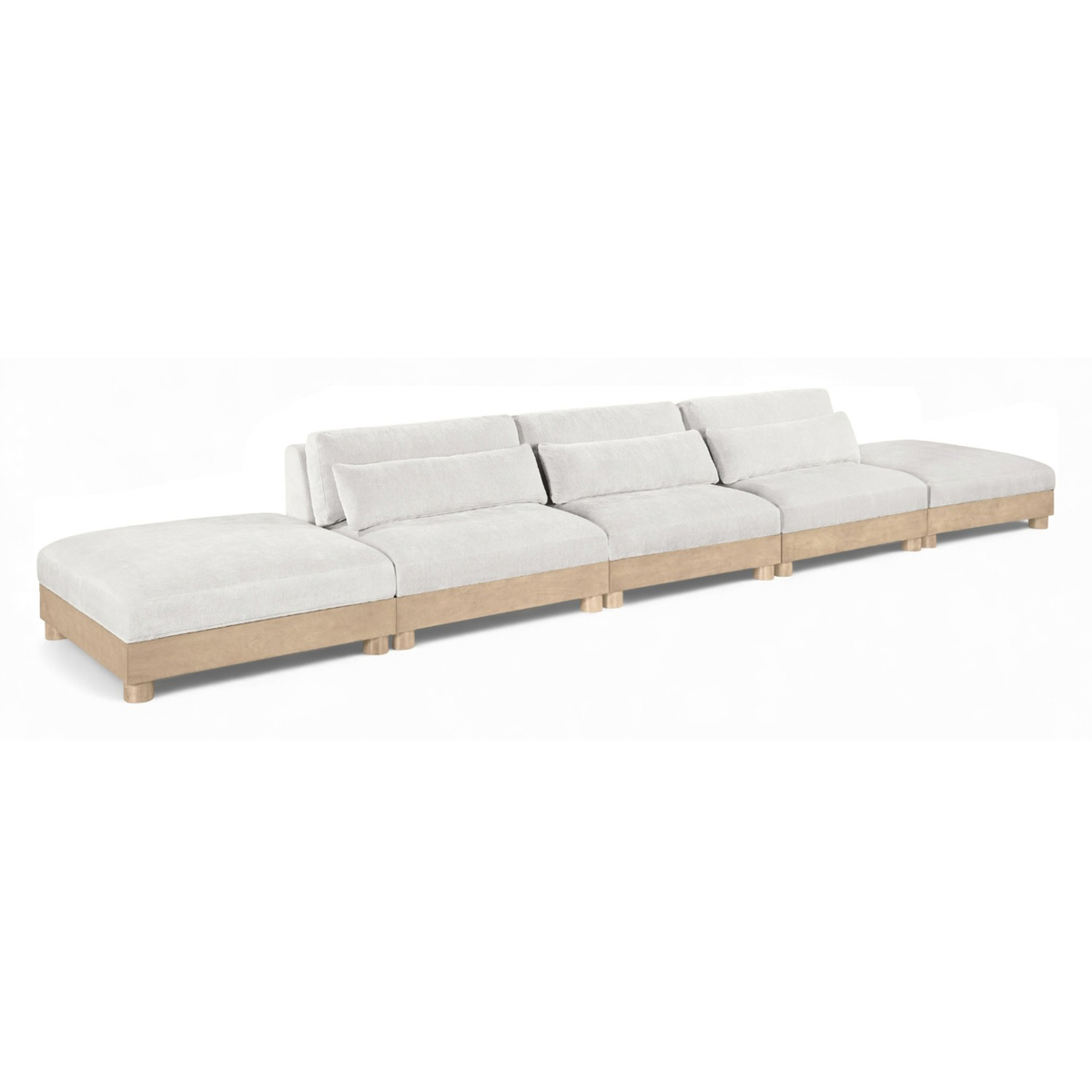 Turin 200in Cream Chenille Fabric Upholstered 5 Piece. Modular Sofa