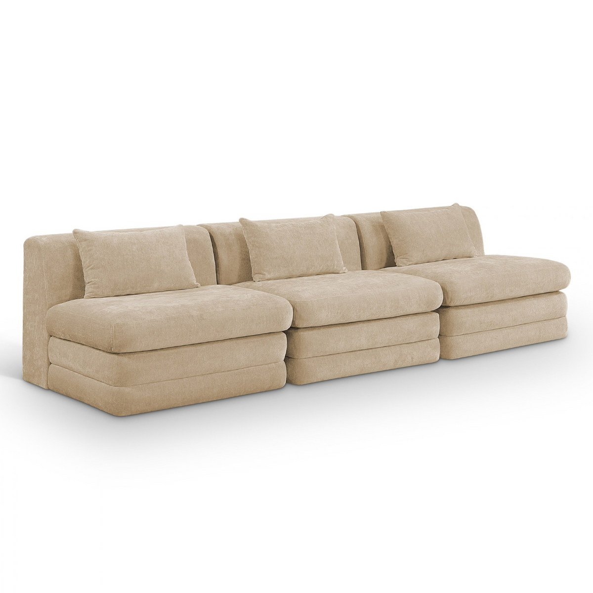Stellar 11 4in Beige Chenille Fabric Upholstered 3 Piece. Modular Sofa