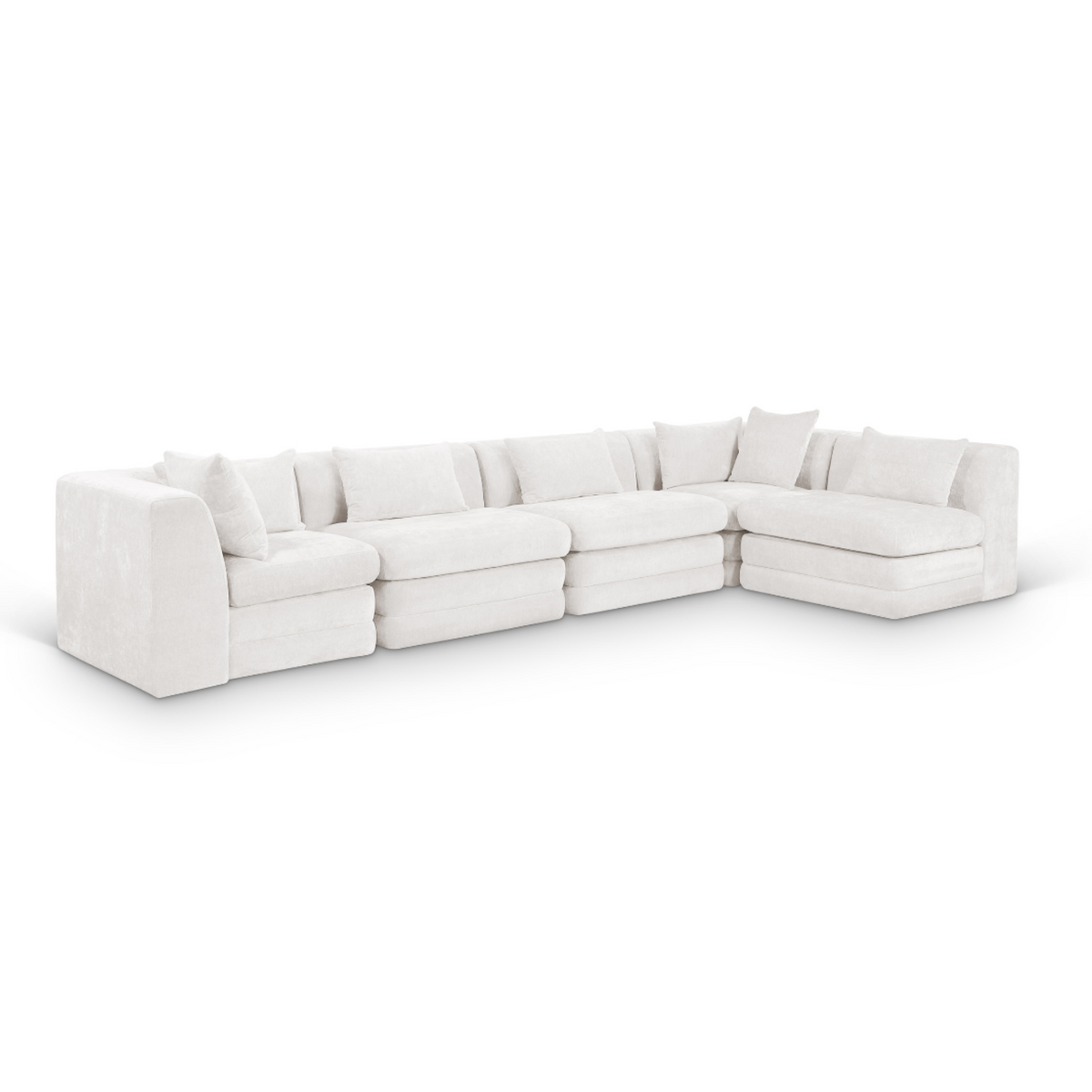 Stellar 152in Cream Chenille Fabric Upholstered 5 Piece Modular Sectional Sofa