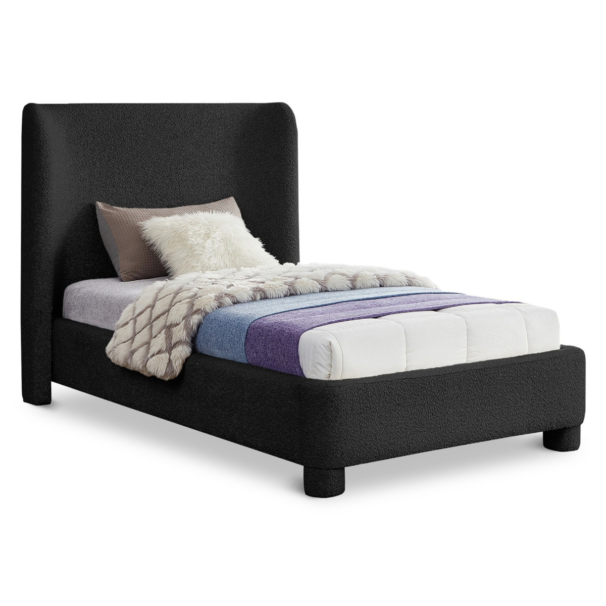 Penny Black Boucle Fabric Upholstered Bed