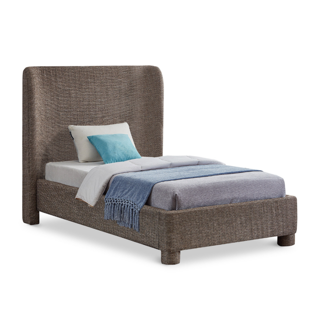 Penny Brown Linen Textured Fabric Upholstered Bed