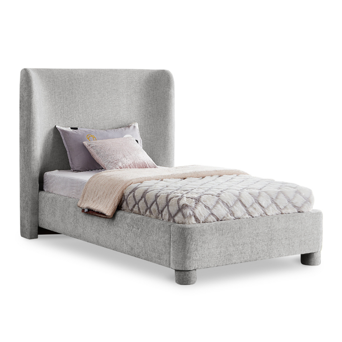Penny Grey Chenille Fabric Upholstered Bed